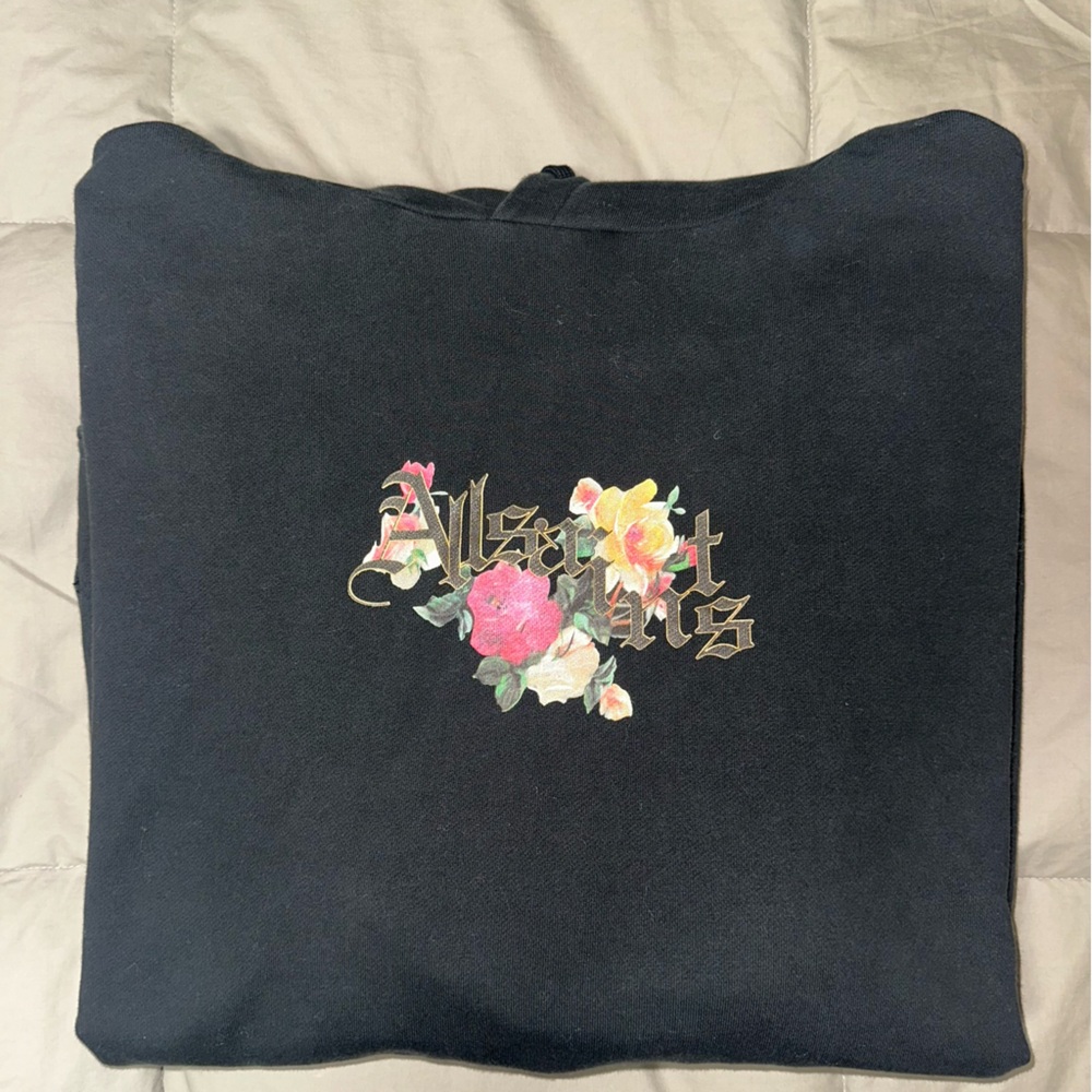 All Saints Black Sweatshirt with Floral Embroidery